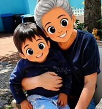 Madrina abrazando a un niño del Hogar