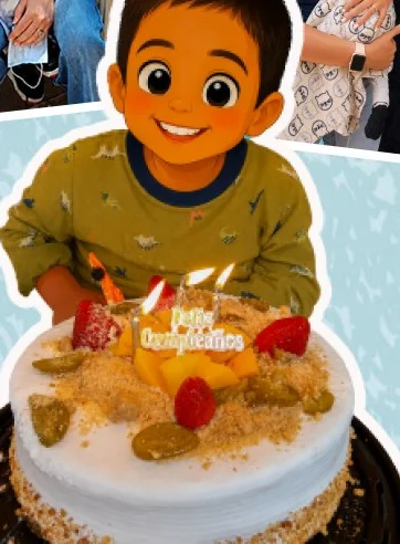 Niño del Hogar celebrando su cumpleaños con pastel