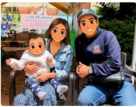 Familia madrina con un bebé del Hogar